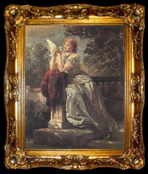 framed  Wojciech Gerson Girl with a pigeon., ta009-2